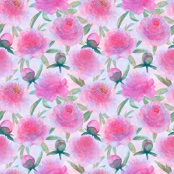 Acuarela Rosa Peonías Flores Hermoso Patrón Floral Sin Costuras Acuarela —  Fotos de Stock