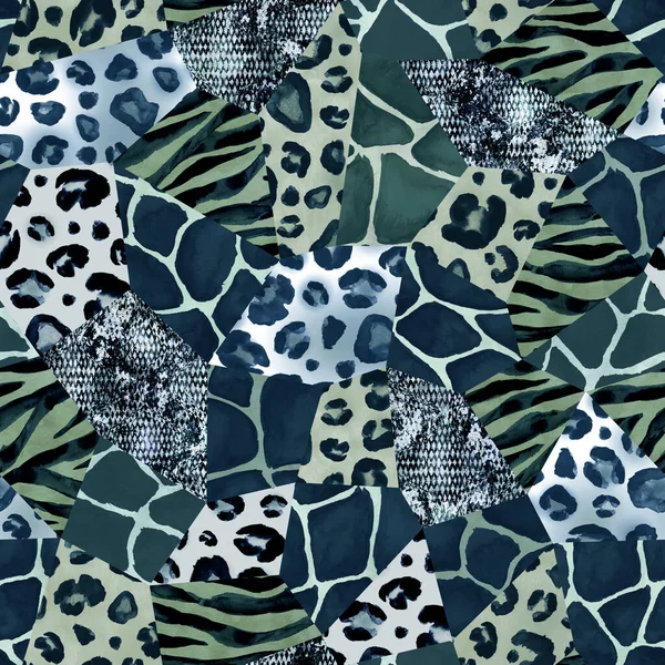 Modna Imitacja Szytych Kawałków Tkaniny Stylu Mozaiki Akwarela Ręcznie Rysowane — Zdjęcie stockowe