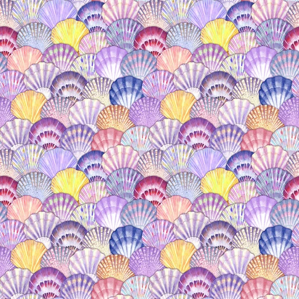Watercolor Sea Shell Seamless Pattern Hand Drawn Seashells Texture Vintage — Stock Photo, Image