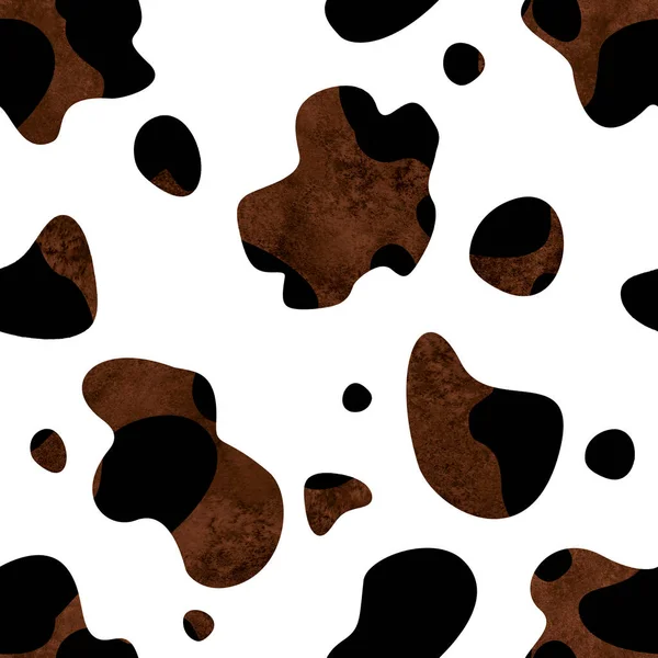Абстрактні Чорно Білі Коричневі Плями Корови Безшовний Візерунок Фону Акварель — стокове фото
