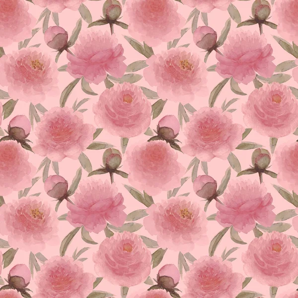 Watercolor Pink Peonies Flowers Beautiful Floral Seamless Pattern Watercolour Hand — Stock Photo, Image