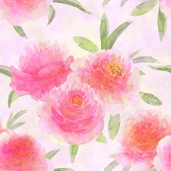 Acuarela Rosa Peonías Flores Hermoso Patrón Floral Sin Costuras Acuarela —  Fotos de Stock
