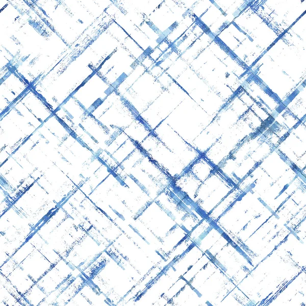 Акварельная Полоса Диагональный Клетчатый Бесшовный Узор Синие Полосы Белом Фоне — стоковое фото