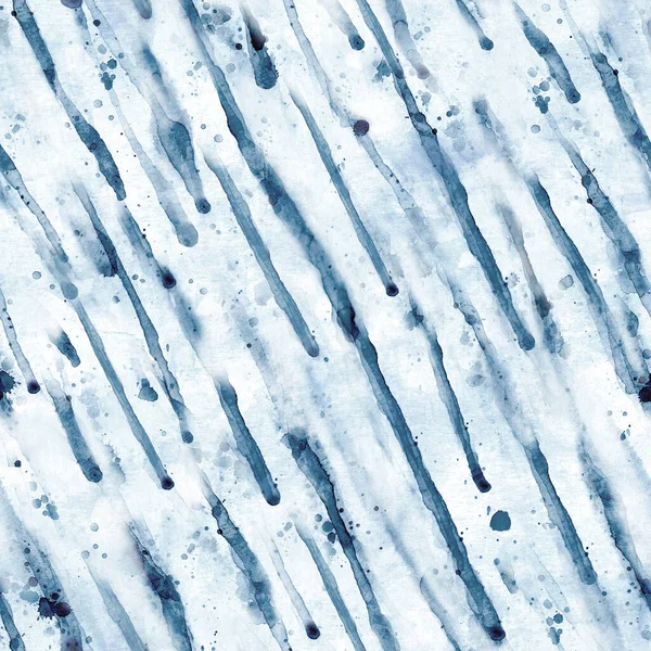 水彩雨滴无缝图案 水彩画抽象手绘创作质感 蓝色的雨滴在白色的背景上飘落下来 纺织品 包装纸印刷 — 图库照片