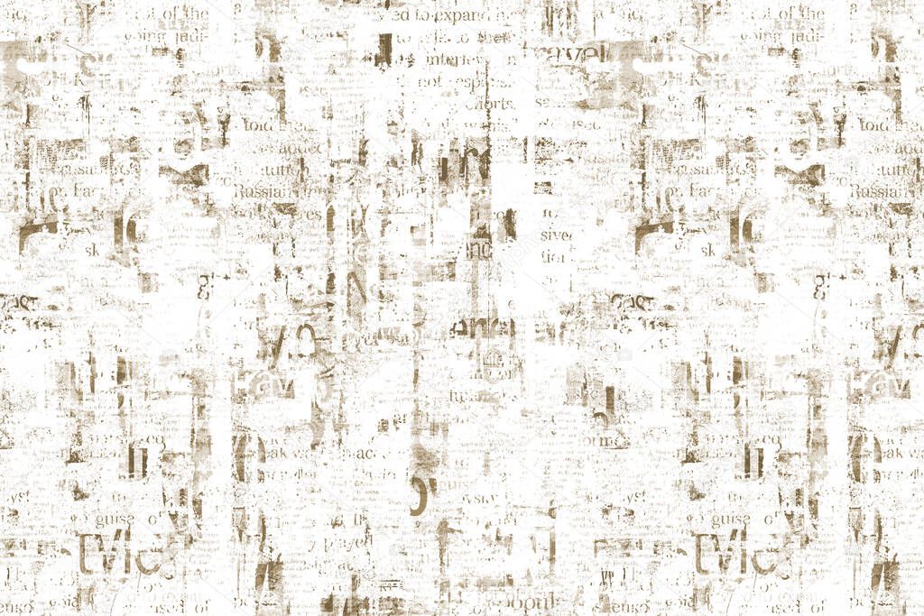 Newspaper paper grunge aged newsprint pattern background. Vintage old newspapers template texture. Unreadable news colors horizontal page. Ligth beige color art collage.