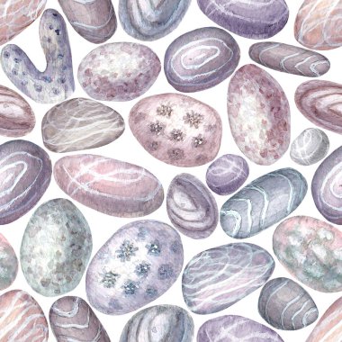 Suluboya deniz taşları kusursuz desen. El yapımı deniz çakıl taşları klasik okyanus arkaplanı. Suluboya deniz çizimi. Duvar kağıdı, kumaş, tekstil, kapak, ambalaj kağıdı, pankart.