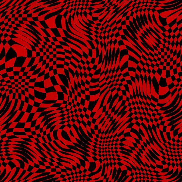 Abstracte Trendy Golvende Gingham Ruitachtergrond Handgetekende Rode Zwarte Strepen Naadloos — Stockfoto