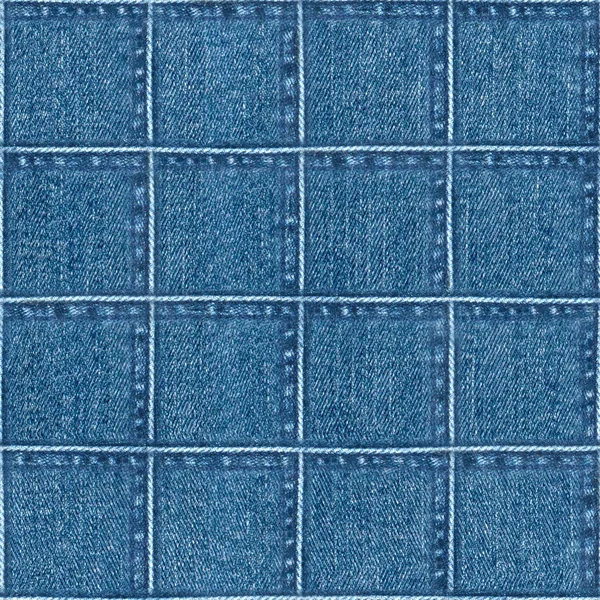 ジーンズパッチワークファッションの背景 デニムブルーのグランジテクスチャシームレスパターン 織物素材綿の質感 — ストック写真