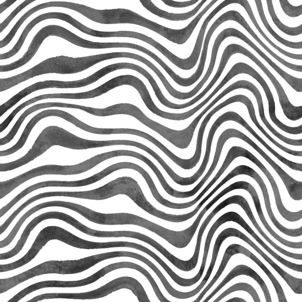 Abstract Trendy Wavy Striped Watercolor Background Hand Drawn Black Grey — Stock Photo, Image