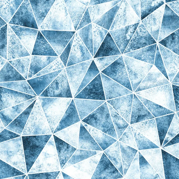 Abstracte Geometrische Driehoeken Naadloos Patroon Aquarel Indigo Blauw Met Hand — Stockfoto