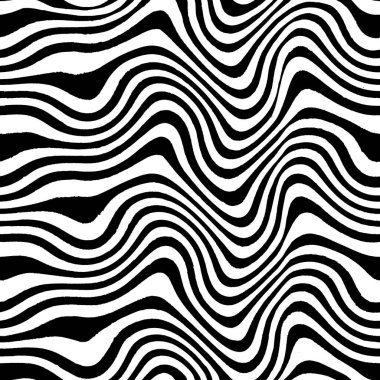 Soyut moda dalgalı çizgili arka plan. Elle çizilmiş siyah ve beyaz çizgiler pürüzsüz desen. Moda dokusu dalgaları. Tekstil, kumaş, duvar kağıdı, ambalaj kağıdı baskısı.