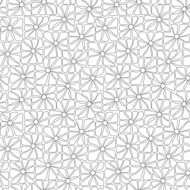 1970 'lerin papatya çiçekleri. Güzel çiçeksiz desen. El çizimi bahar retro vintage illüstrasyon siyah beyaz arka plan. Tekstil, kumaş, duvar kağıdı, ambalaj kağıdı baskısı.