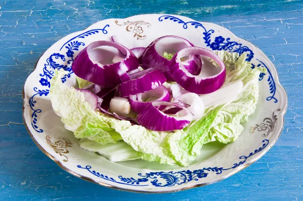 Lettuce and onion on a plate — Stock Photo, Image