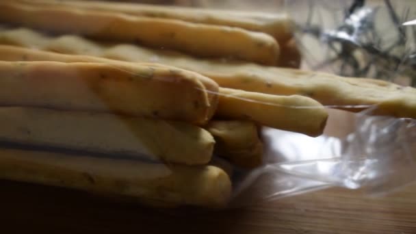 Close Rosemary Breadsticks — Stock Video