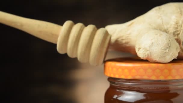 Closeup Jar Honey — Stock Video