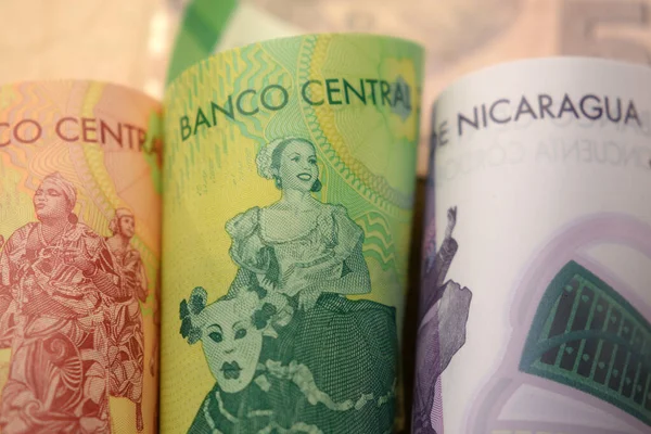 Primer Plano Los Billetes Nicaragüenses — Foto de Stock
