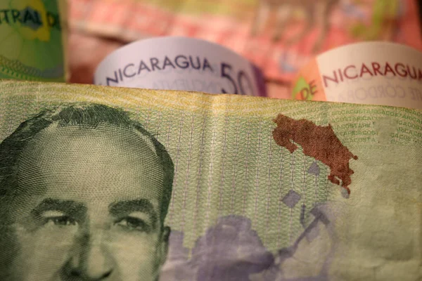 Primeros Planos Los Billetes Nicaragua Costa Rica — Foto de Stock