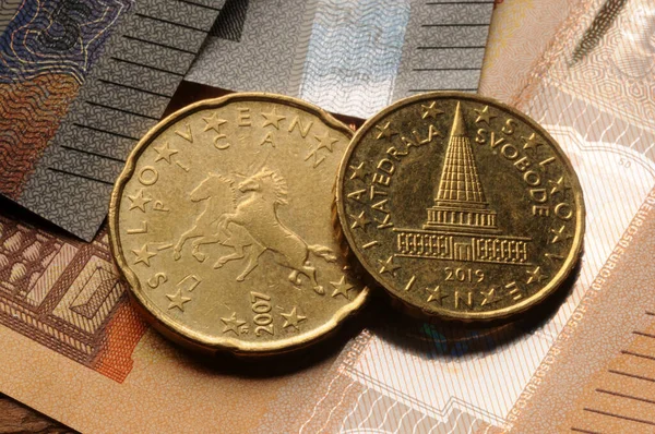 Primer Plano Del Euro Esloveno — Foto de Stock