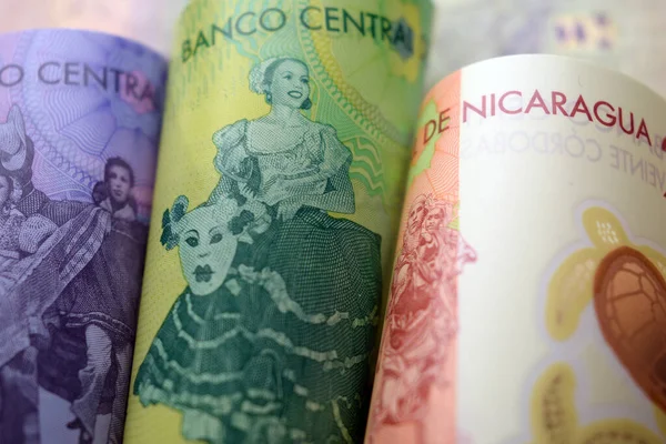 Primer Plano Los Billetes Nicaragüenses — Foto de Stock