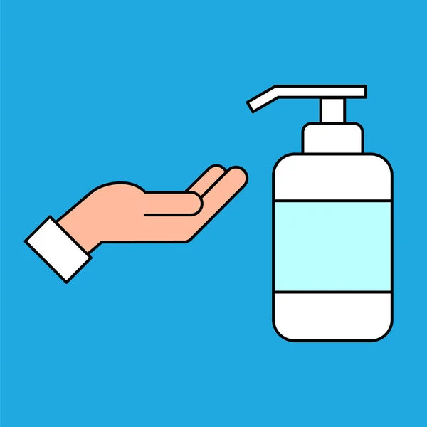 Χέρι Και Υγρό Σαπούνι Χέρι Απολυμαντικό Εικονίδιο Χρώμα Πλένω Χέρια — Διανυσματικό Αρχείο