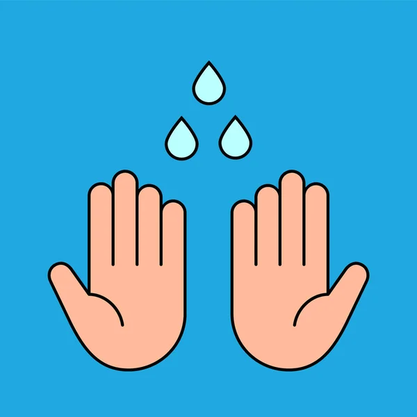 Mycie Rąk Ikoną Koloru Umyj Ręce Dwie Ludzkie Dłonie Krople — Wektor stockowy