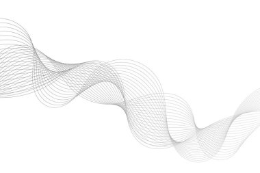 Çizgilerle soyut duman etkisi. Hafif gri eğimli dalga. Beyaz arka plan. Düz virajlar. Çizgiler birbirine dolanmış tasarım elementi. Frekans sinyali. Reklam afişi. Vektör illüstrasyonu, klip sanatı.