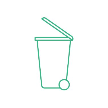 Yeşil çöp kutusu simgesi. Basit bir geri dönüşüm kutusu sembolü. Tekerlekli plastik çöp kutusu. Çöp kutusu, tekerlekli çöp tenekesi. Atık yönetimi konsepti. Atık öğütücü. Vektör illüstrasyonu, düz, klip sanatı