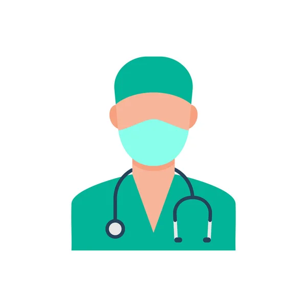 Chirurg Mit Gesichtsmaske Und Mützenfarbe Symbol Arzt Mit Stethoskop Schutzausrüstung — Stockvektor