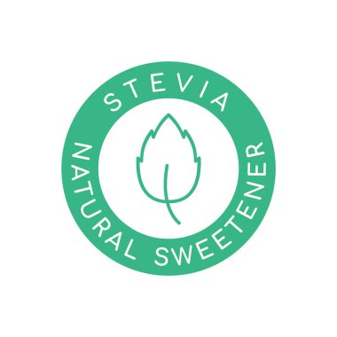 Stevia ikonu. Doğal tatlandırıcı logosu. Stevia yaprağı yeşil çemberin içinde. Sağlıklı organik gıda konsepti. Vegan bazlı gıda ürünü. Tatlı bitki şekeri. Vektör illüstrasyonu, düz, klip sanatı.