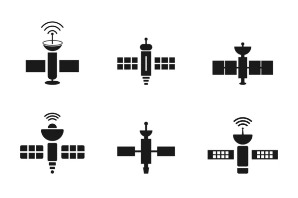 Conjunto Ícones Satélite Vários Satélites Recolha Ideia Comunicação Global Objeto —  Vetores de Stock