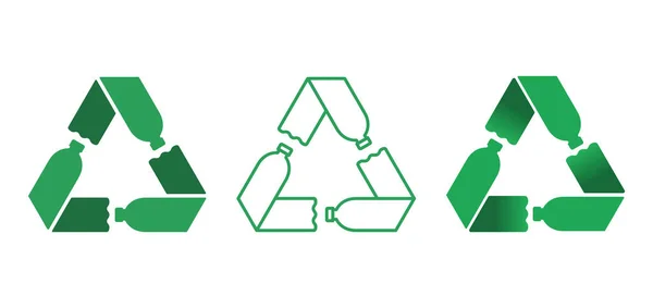 Grünes Recycling Symbol Mit Drei Plastikflaschen Recyclingkonzept Für Plastikflaschen Mobiusschleife — Stockvektor