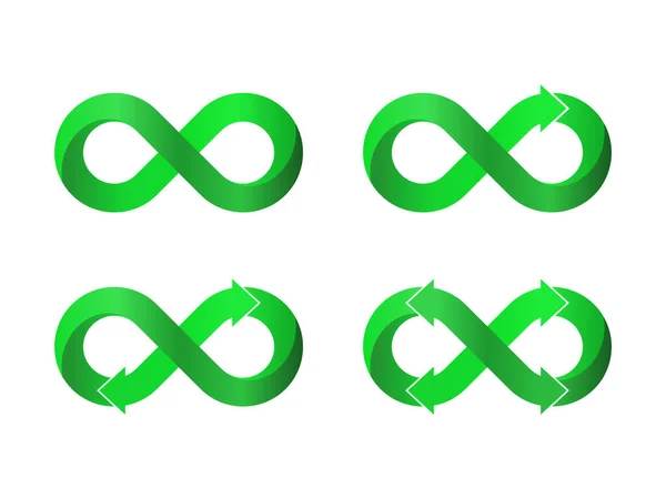 Set Icona Loop Infinito Verde Gruppo Quattro Segni Infiniti Con — Vettoriale Stock
