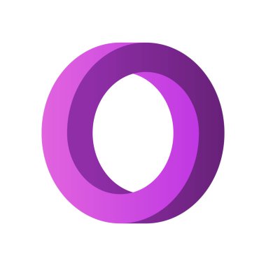 İmkansız daire şekli. Mor gradyan sonsuz dairesel şekil. Optik yanılsama. Beyaz arka planda birbirine kenetlenmiş halkalar. O harfi ya da yüzük. Soyut sonsuz geometrik döngü. Vektör illüstrasyonu.