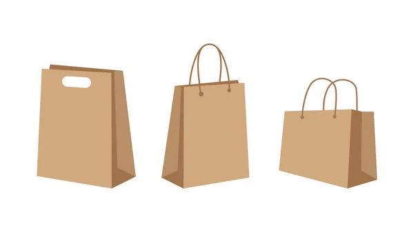 Paper Shopping Bag Set Environmentally Friendly Biodegradable Bags Brown Paper — Stock Vector