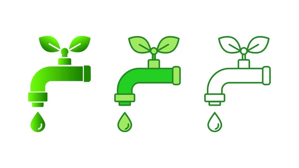Πράσινη Βρύση Φύλλα Εξοικονόμηση Νερού Χτυπήστε Ένα Φύλλο Και Μια — Διανυσματικό Αρχείο
