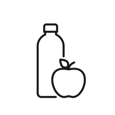 Apple and water bottle line icon. Healthy diet and lifestyle concept. Fitness and balanced food. Fruit and vegetables importance. Drink enough water, stay hydrated. Vector illustration, flat, clip art