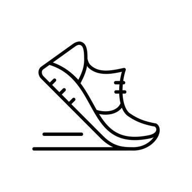 Fitness shoe line icon. Running shoe in motion. Fitness, exercising, healthy lifestyle concept. Sport sneakers footwear sign. Physical activity. Simple design element. Vector illustration, clip art