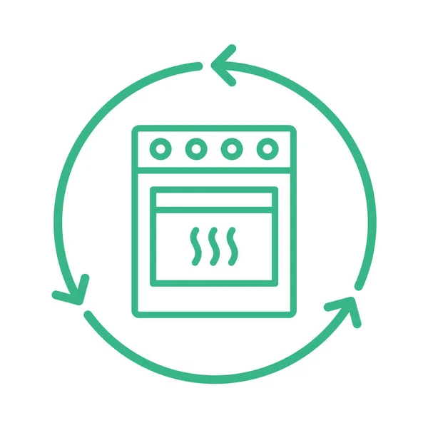 循环炉灶 家用电器回收利用 烧烤炉里面有绿色圆弧箭头 零浪费 可持续的生活方式 可重复使用的废料 厨房设备向上循环 矢量说明 — 图库矢量图片