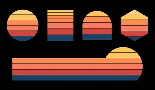 Puesta Sol Retro Con Diferentes Formas Vintage Colección Atardecer Estilo — Archivo Imágenes Vectoriales