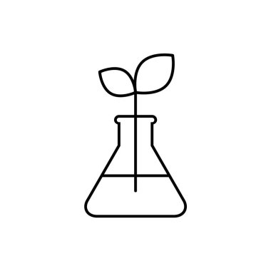 Matara hattı ikonuna yerleştirin. Biyomühendislik, biyoteknoloji konsepti. Doğa ve kimya. Eczacılık mühendisliği. Vitro 'da bitki yetiştiriyor. Gelecekteki gıda üretimi. Vektör illüstrasyonu, düz, klip sanatı.