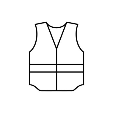 Çalışan yelek çizgisi simgesi. Yansıtıcı güvenlik önlüğü taslağı. İnşaat işçisi koruyucu ekipman. Sanayi işgali yeleği. Yüksek görüş açısına sahip güvenlik yeleği. Vektör illüstrasyonu, klip sanatı, düz.