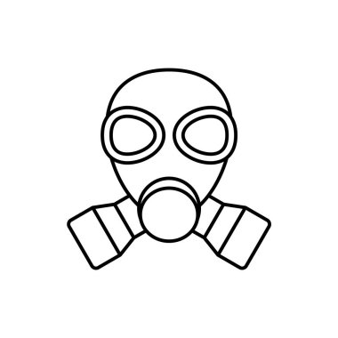 Gaz maskesi çizgisi simgesi. Solunum cihazı sembolü. Haşere kontrol ekipmanları. Kimyasal, biyolojik ve nükleer silaha karşı koruma. Hava kirliliği için tam yüz koruyucu maske. Vektör illüstrasyonu, klip sanatı.