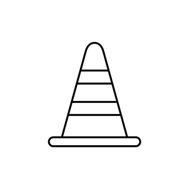 Trafik konisi çizgisi simgesi. İş güvenliği sembolü. Yol konisi işareti. İşaret direği inşaat endüstrisi. İşçiler için görünürlük ve güvenlik aracı. Uyarı grafiği. Vektör illüstrasyonu, düz, klip sanatı. 