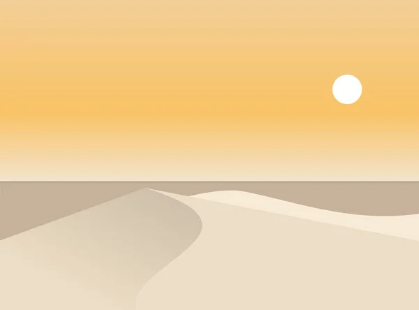 Sand dunes landscape. Sunset in the desert. Minimalist desert scenery. Dune horizon with golden sky. Beige hill made of wind driven sand. Aeolian landform nature. Vector illustration, flat, clip art