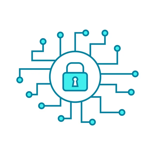 Ikonen För Cybersäkerhet Datorkomponent Med Hänglås Data Och Informationsskydd Internetintegritet — Stock vektor