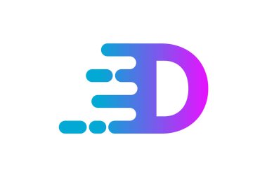 D harfi logosu hareket halinde. İlk D harfi hızı simgeliyor. Mavi ve mor gradyan simgesi. Dinamik hareket efekti tasarım elemanı. Hızlı hareket eden sembol. Şirket kimlik belgesi. Vektör illüstrasyonu, düz.