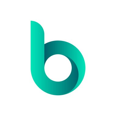 Yeşil mavi harf B logosu. Typography logotype b harfi. Üç boyutlu renkli simge şablonu. Yeşil-mavi gradyan. B harfli karakter. Soyut tipografik küçük harf sembolü. Vektör illüstrasyonu, düz, klip sanatı