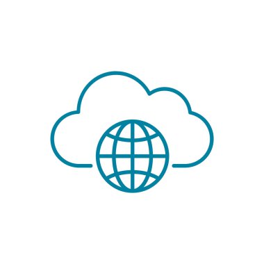 Bulut küre çizgisi simgesi. Bulut hesaplama konsepti. Evrensel erişim ağı fikri. Büyük veri çerçevesi. İnternet depolama teknolojisi. Dosya sunucu ve yedek servisler. Vektör illüstrasyonu, düz, klip sanatı