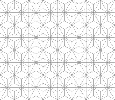 Asanoha Japon geometrik kenevir yaprağı deseni. Gücün, hızlı büyümenin ve korunmanın sembolü. Tekstil, mimari, ambalaj ve dekoratif arka planlarda kullanılan ebedi süs tasarımı. Vektör.