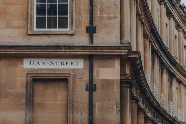 Street Name Sign Wall Stone Building Gay Street Bath Somerset — Stock fotografie